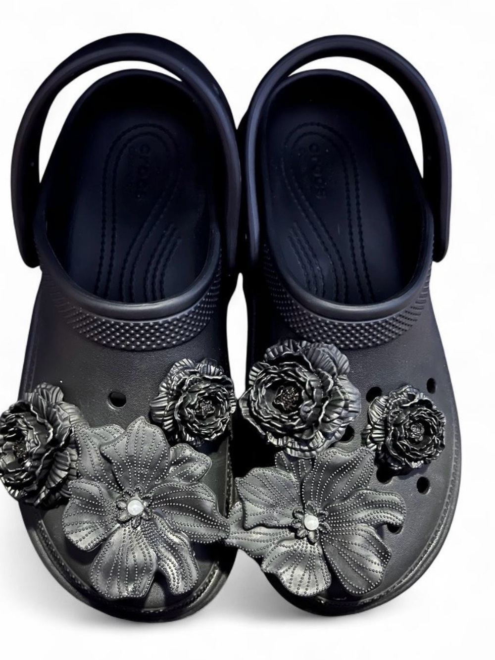 Women’s Black Floral Clog Sandals - Comfortable Slip-On